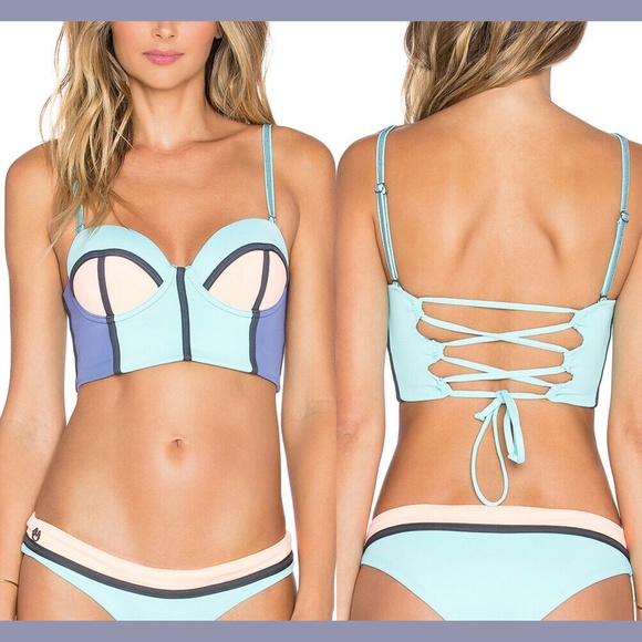 NWT!‎ Maaji Paleturquoise Timbers Soft Cup Bandeau Top [SZ Medium ] - Picture 1 of 8